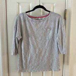Boden Gray and White Striped Mid-Sleeve Tee